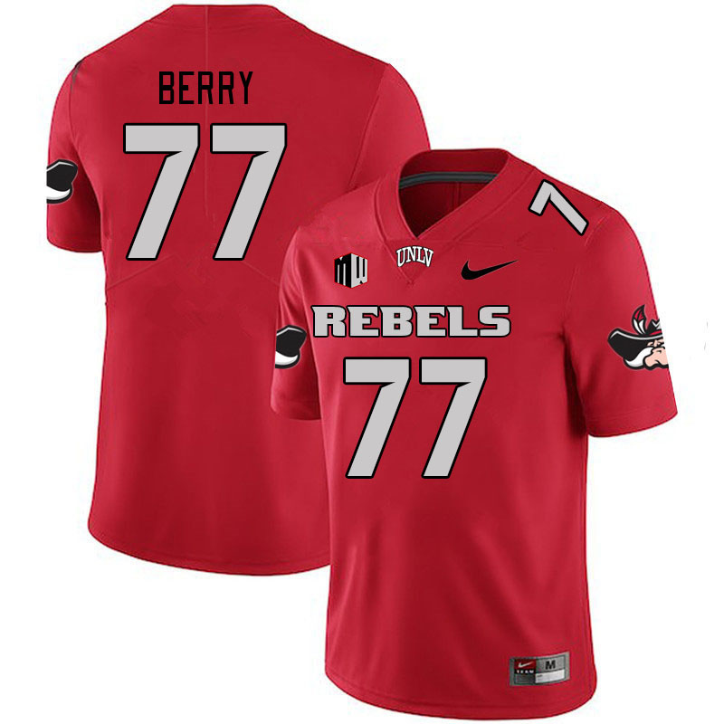 Men #77 Anthony Berry UNLV Rebels 2023 College Football Jerseys Stitched-Scarlet - Click Image to Close